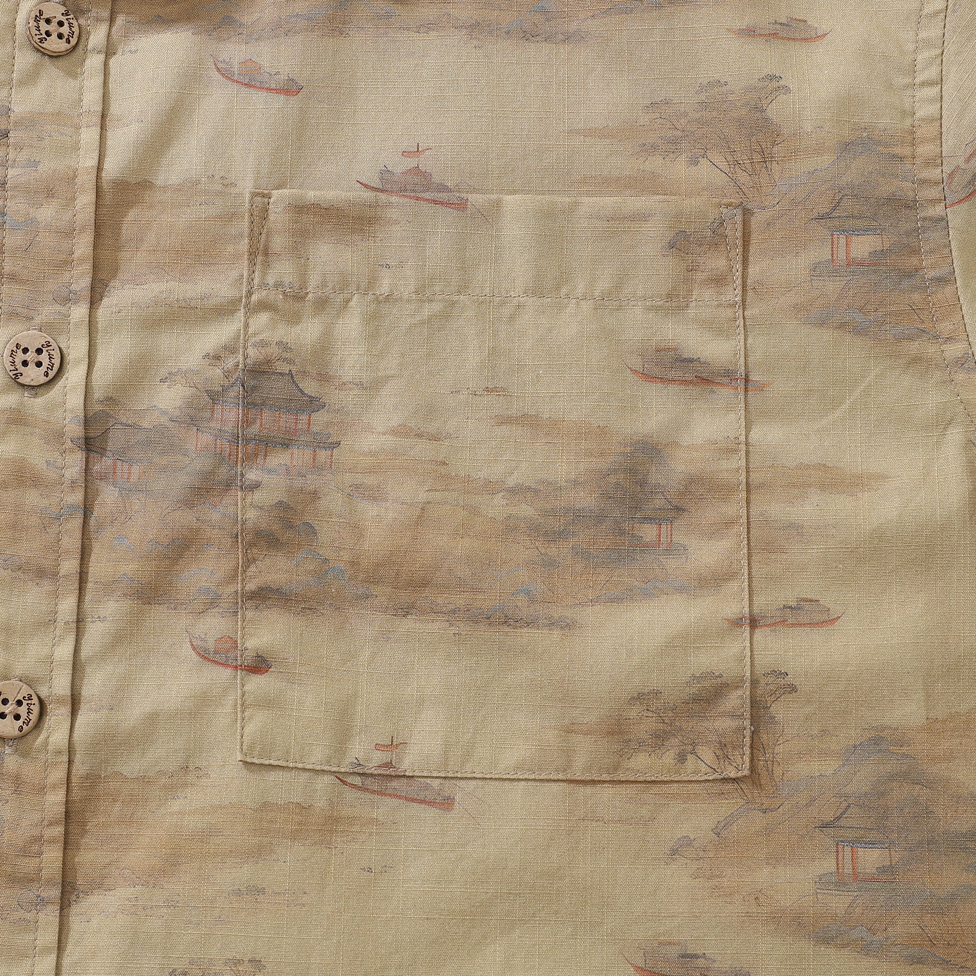 1920s Vintage Men's Hawaiian Shirt Serenity along the Riverbank Cotton Button-down Short Sleeve Aloha Shirt