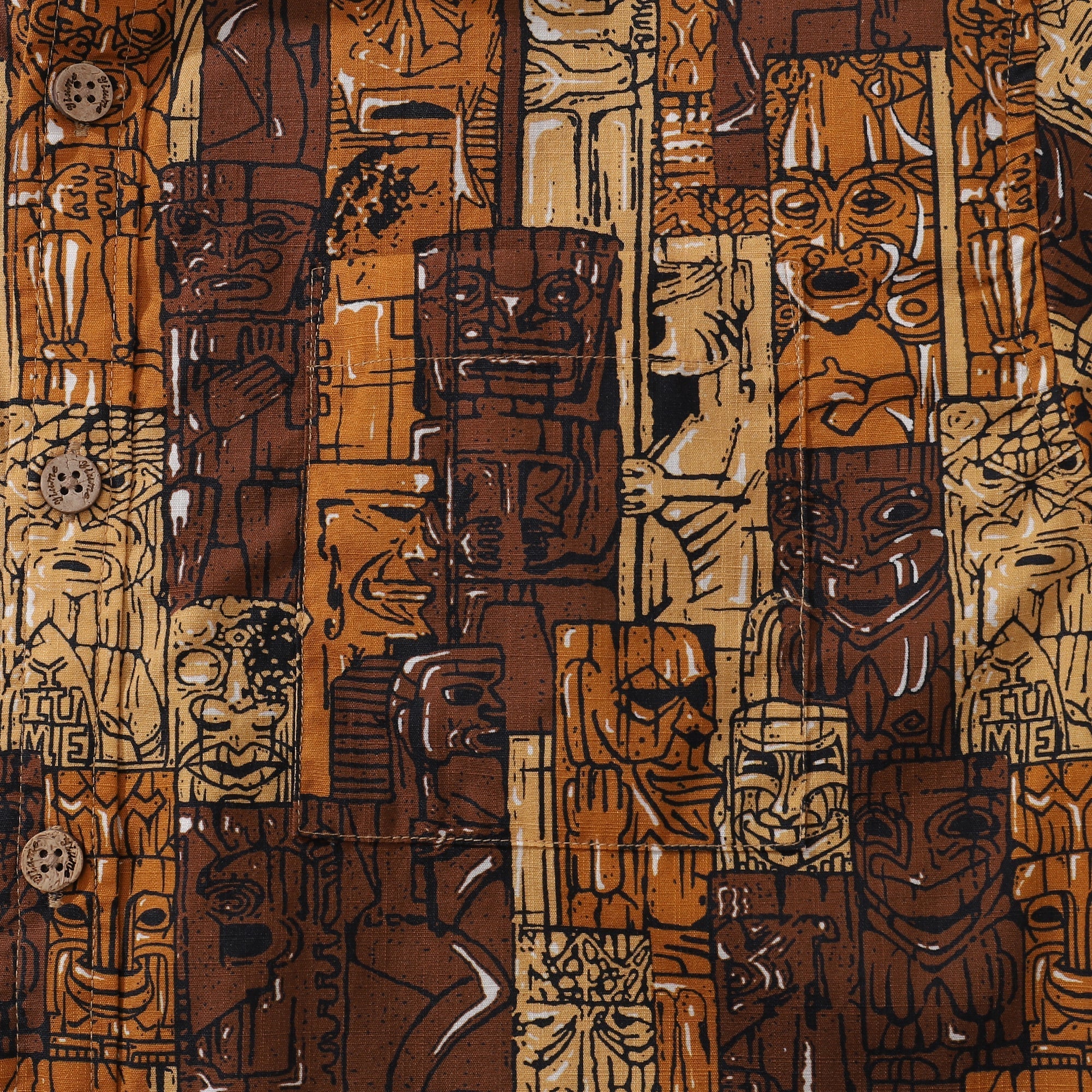 1940s Hawaiian Shirt For Men TIKI Print Cotton Button Down Short Sleeve Aloha Shirt